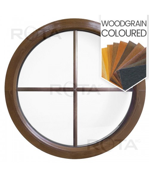 Round Window FIXED Woodgrain Coloured with Glazing Bars Circular uPVC Round Window FIXED Woodgrain Coloured with Glazing Bars Circular uPVC
